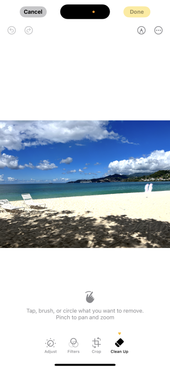 Clean Up tool with Apple Intelligence being used on a beach photo