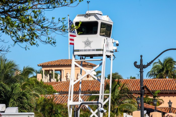 A Secret Service guard tower on the Mar-a-Lago property 