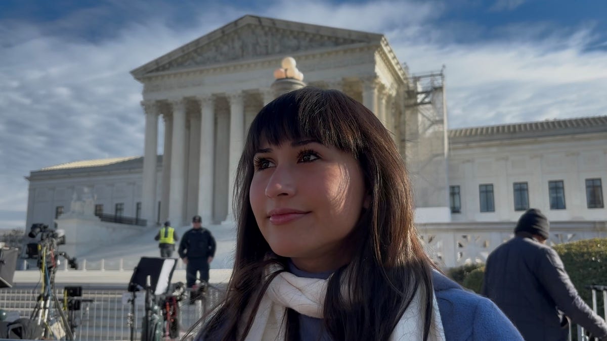 Detransitioner and activist Chloe Cole outside the Supreme Court building during oral arguments in the Skrmetti vs. U.S. case on Dec. 4, 2024. 