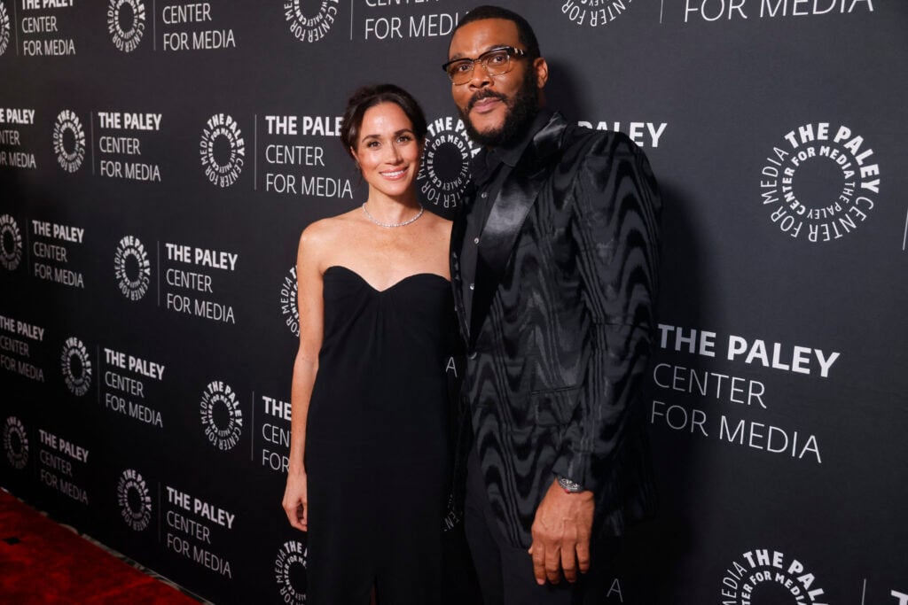 Meghan, Duchess of Sussex and honoree actor and director Tyler Perry arrive for The Paley Center for Media gala at the Beverly Wilshire Hotel in Beverly Hills on December 4, 2024.