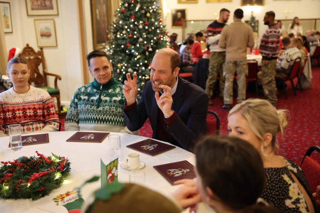 Prince William, Prince of Wales, Colonel-in-Chief, 1st Battalion Mercian Regiment, visits the Regiment for a Christmas event for families at Picton Barracks on December 10, 2024 in Bulford, Wiltshire. 