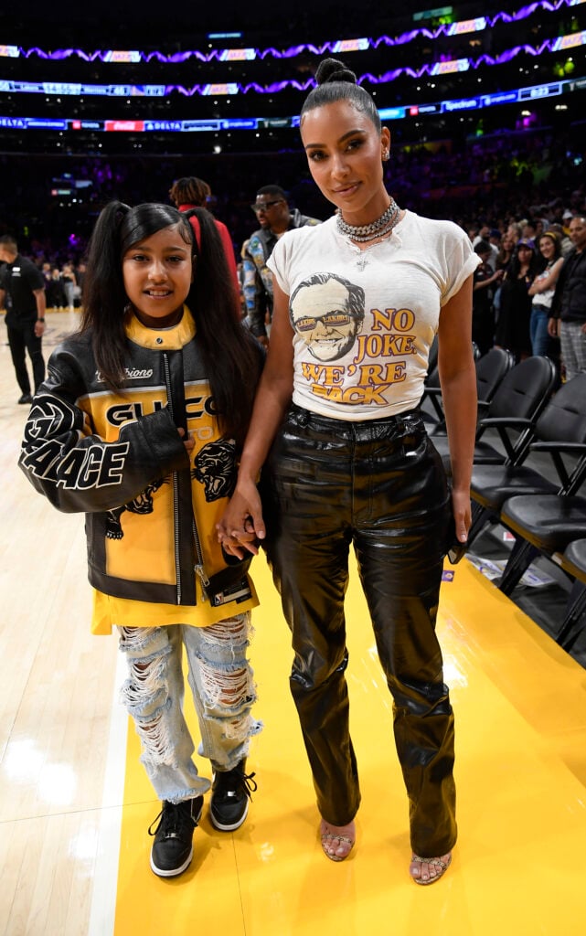 Kim Kardashian and daughter North West attend the Western Conference Semifinal Playoff game between the Los Angeles Lakers and Golden State Warriors at Crypto.com Arena on May 12, 2023 in Los Angeles, California.