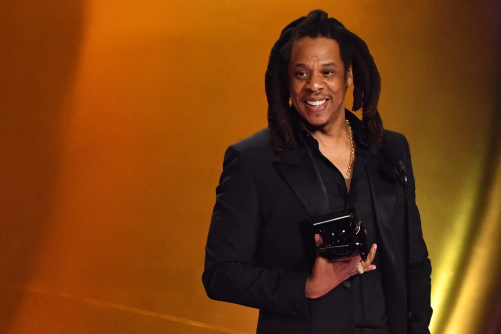 US rapper Jay-Z accepts the Dr. Dre Global Impact Award on stage during the 66th Annual Grammy Awards at the Crypto.com Arena in Los Angeles on February 4, 2024.