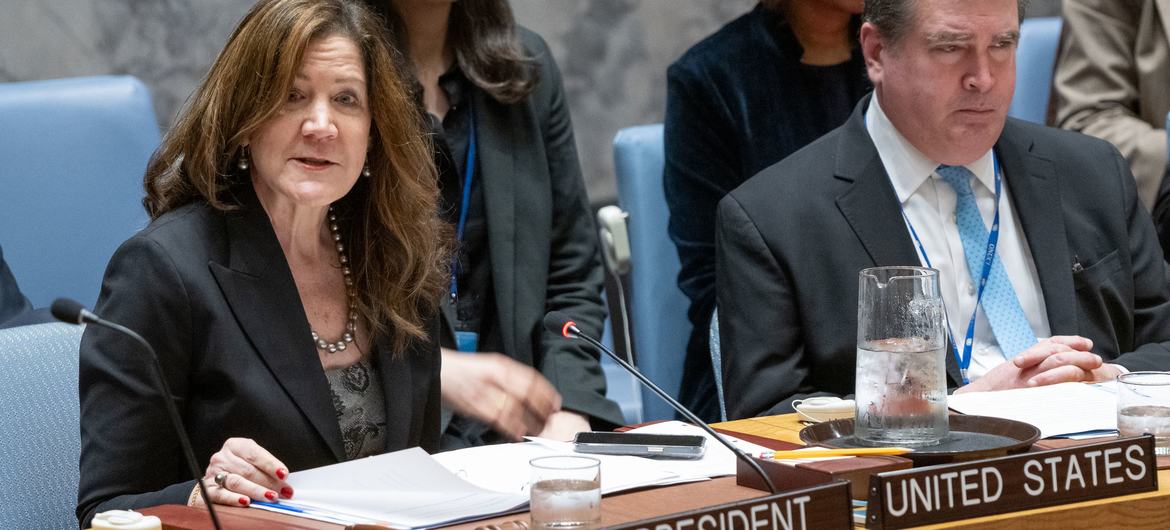 Dorothy Shea (Left), Deputy Permanent Representative of the US to the UN and President of the Security Council for December, chairs the Security Council meeting on threats to International Peace and Security in Yemen and Israel.