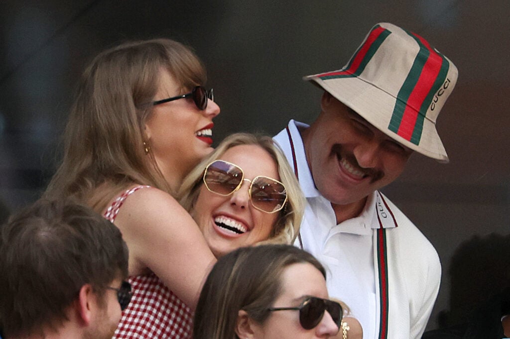 Taylor Swift and Travis Kelce and someone named Brittany Mahomes on September 8, 2024.