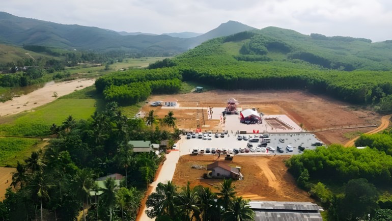 Aerial view of Xuan Son Hill, a remote point in the Kim Son Valley, Vietnam