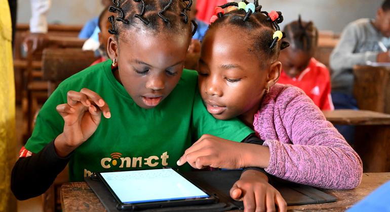 Children learn with tablets in the Public Melen School of Yaoundé, Cameroon.