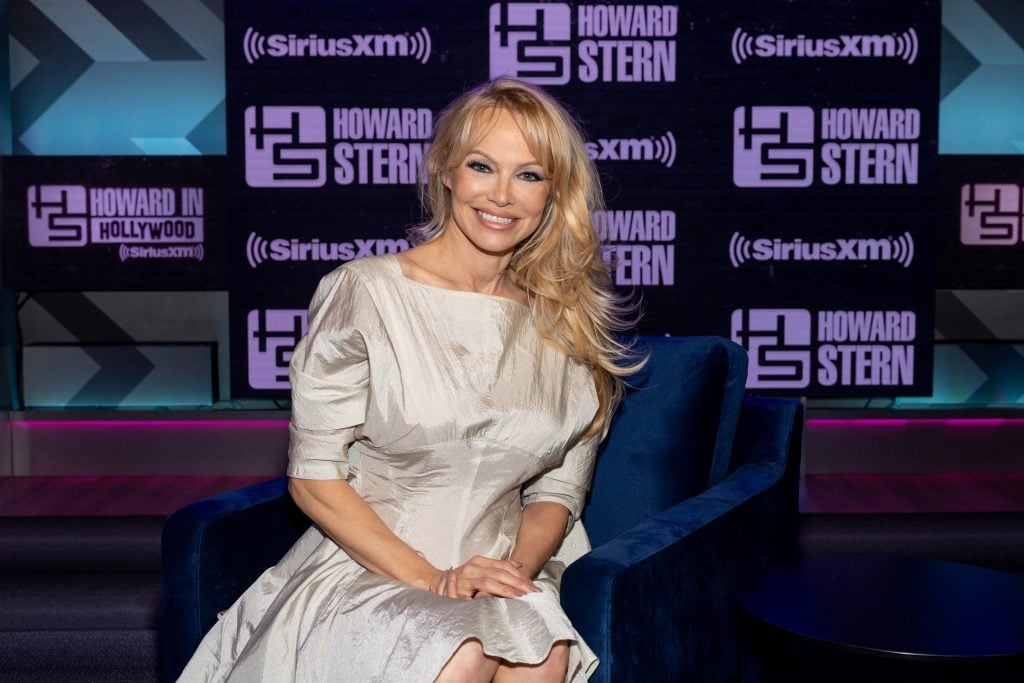 Pamela Anderson visits SiriusXM's 'The Howard Stern Show' at SiriusXM Studios on January 25, 2023 in Los Angeles, California.