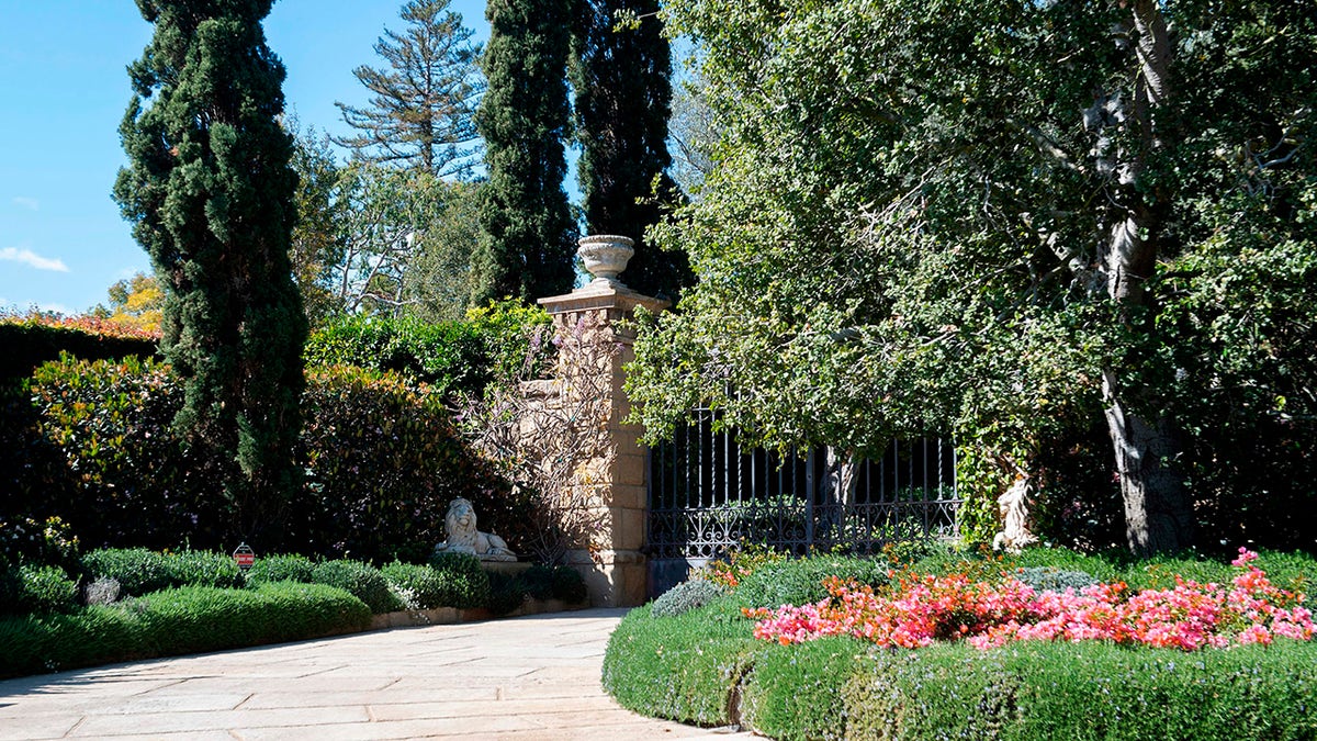 The gate of the estate where Prince Harry and his wife Meghan Markle live in Montecito.