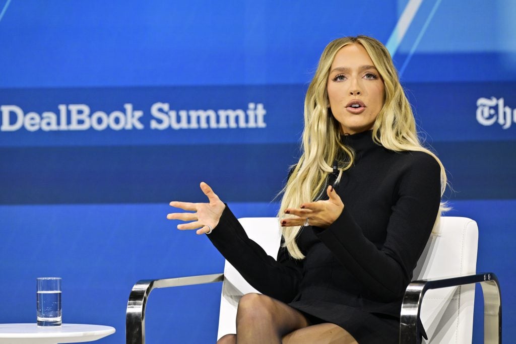 Alex Cooper speaks onstage during The New York Times Dealbook Summit 2024 at Jazz at Lincoln Center on December 04, 2024 in New York City. 