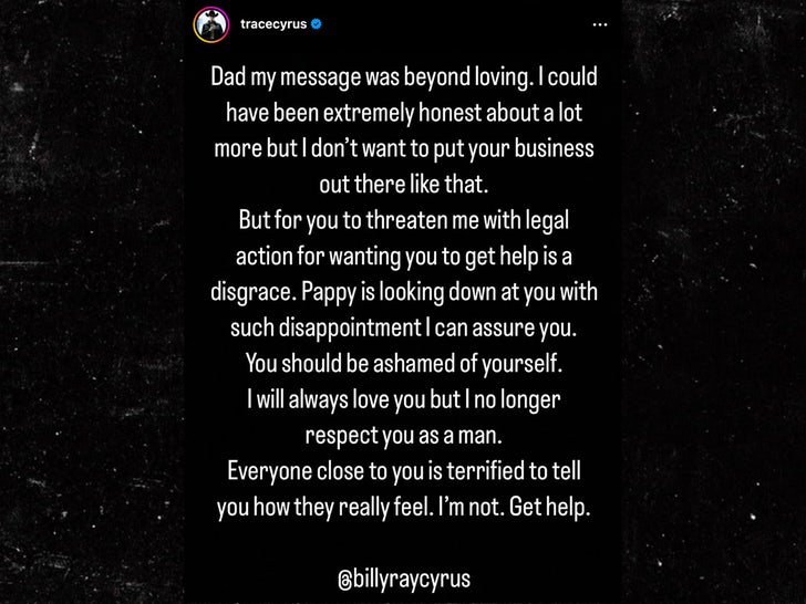 trace cyrus message to billy ray cyrus instagram