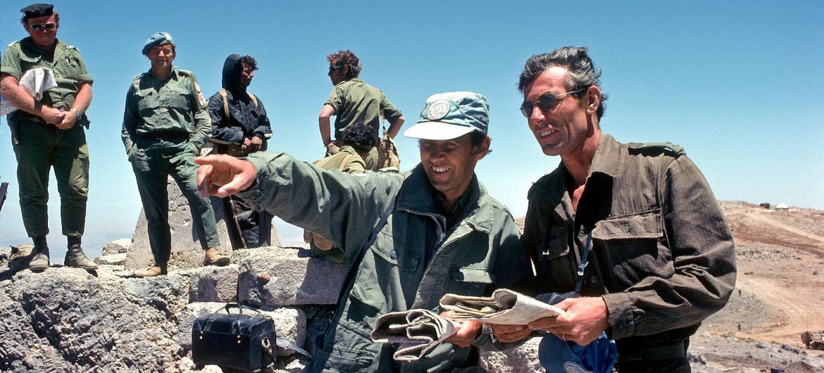 UNDOF officers patrol the Golan Heights in 1974. (file)