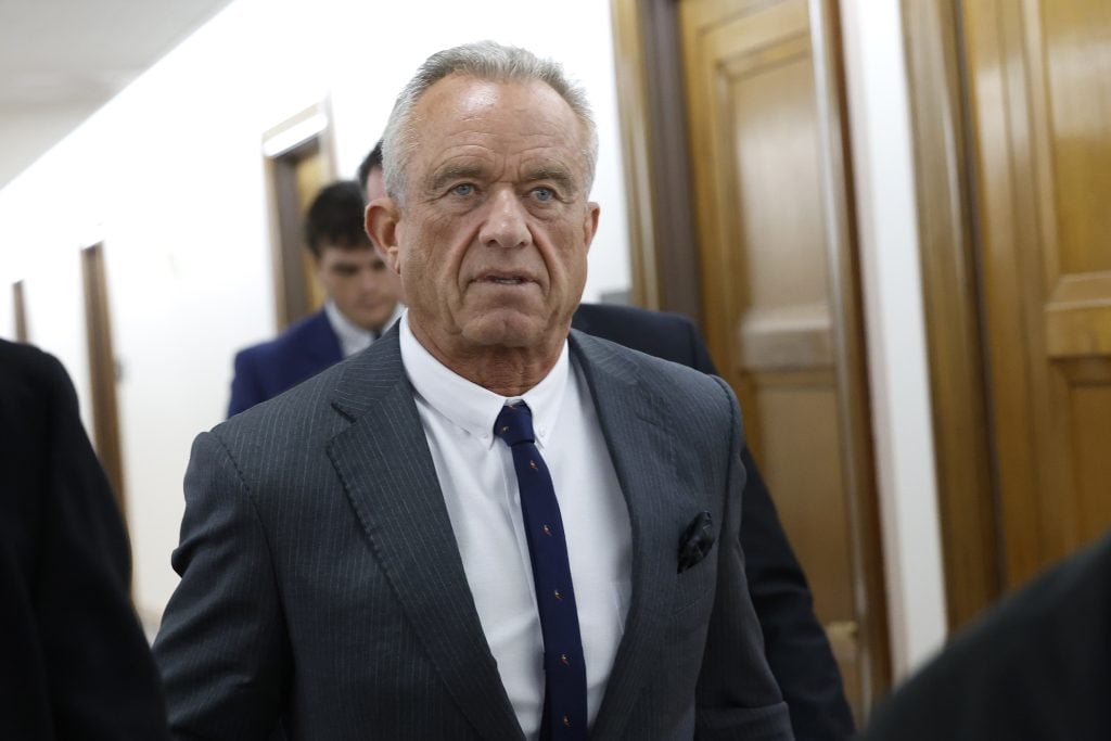 Robert F. Kennedy Jr., President Donald Trump's nominee to be Secretary of Health and Human Services walks to a meeting with U.S. Sen. Bernie Sanders (I-VT) in the Dirksen Senate Office Building on January 08, 2025 in Washington, DC.  