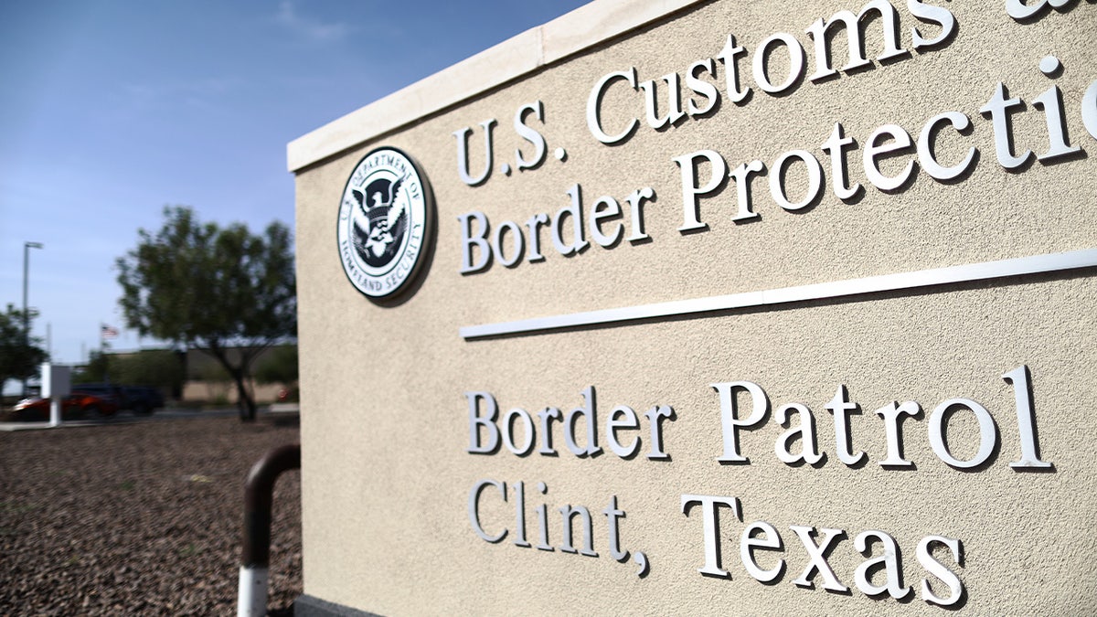 A sign is posted at the U.S. Border Patrol station