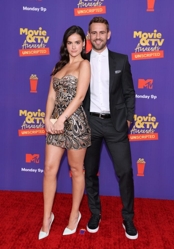 In this image released on May 17, Natalie Joy and Nick Viall attend the 2021 MTV Movie & TV Awards: UNSCRIPTED in Los Angeles, California.