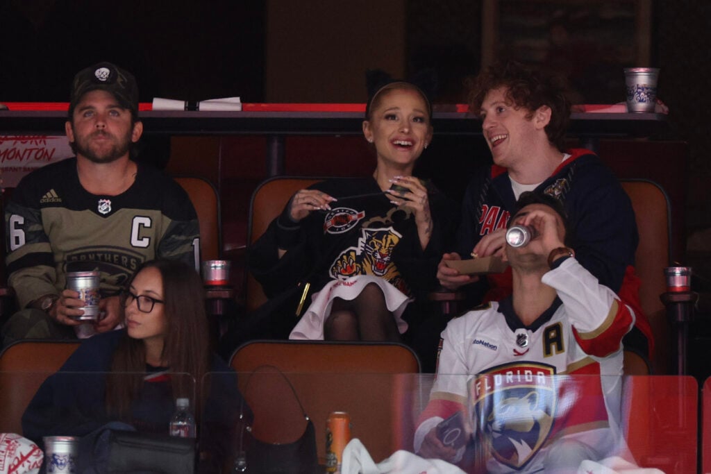 Ariana Grande and Ethan Slater at a sportsball game on June 8, 2024.