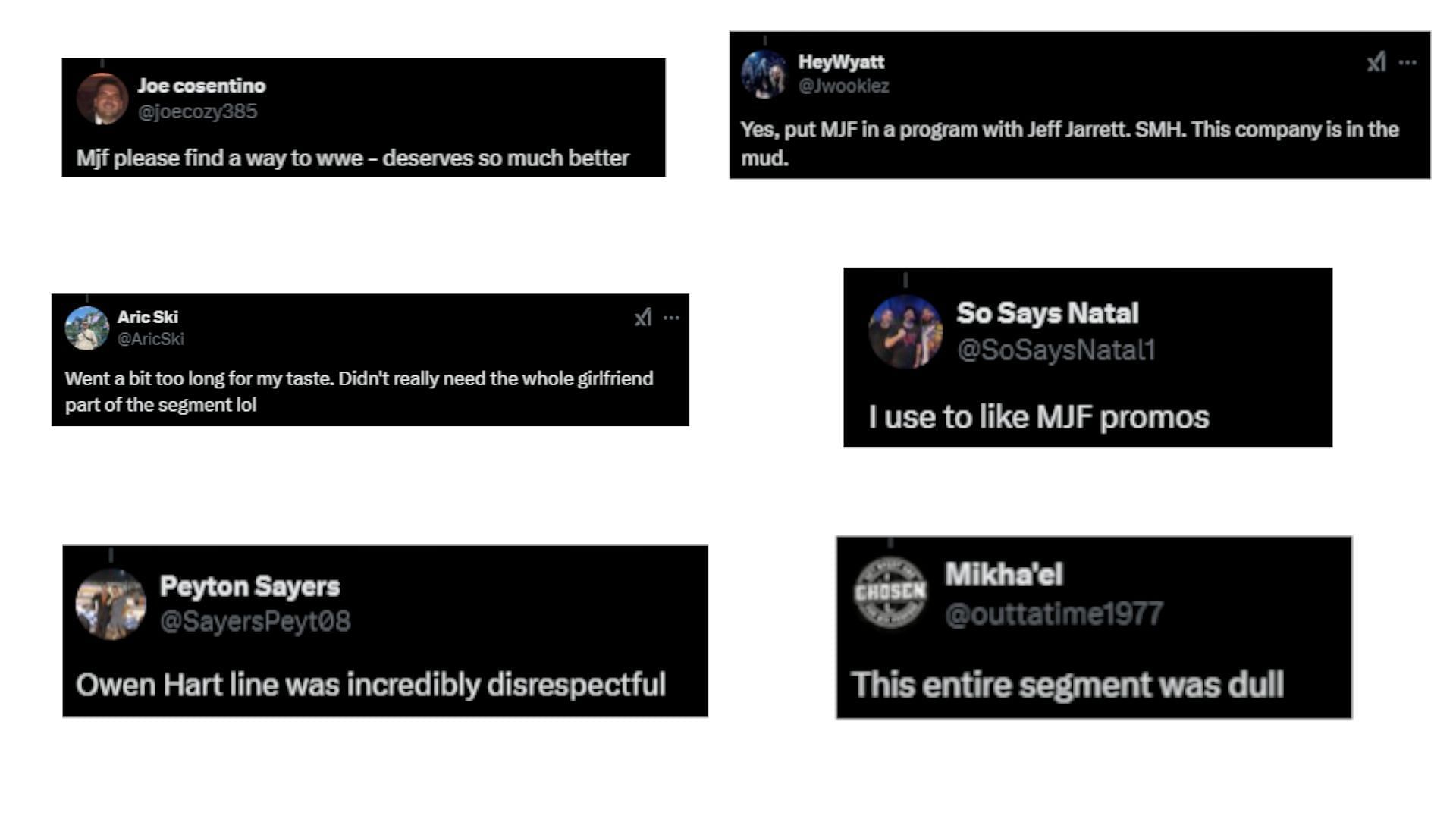 Screengrab of reactions from fans. [Images via AEW's X]