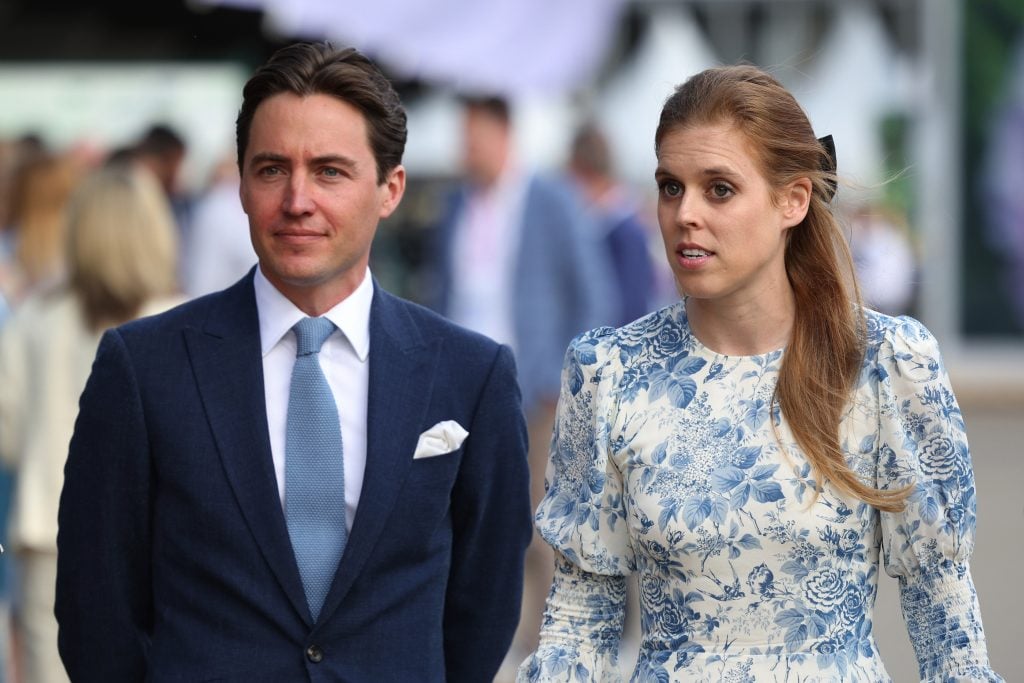 Princess Beatrice and her husband, Edoardo Mapelli Mozzi are given a tour during a visit to The Chelsea Flower Show 2022 at the Royal Hospital Chelsea on May 23, 2022 in London, England. 