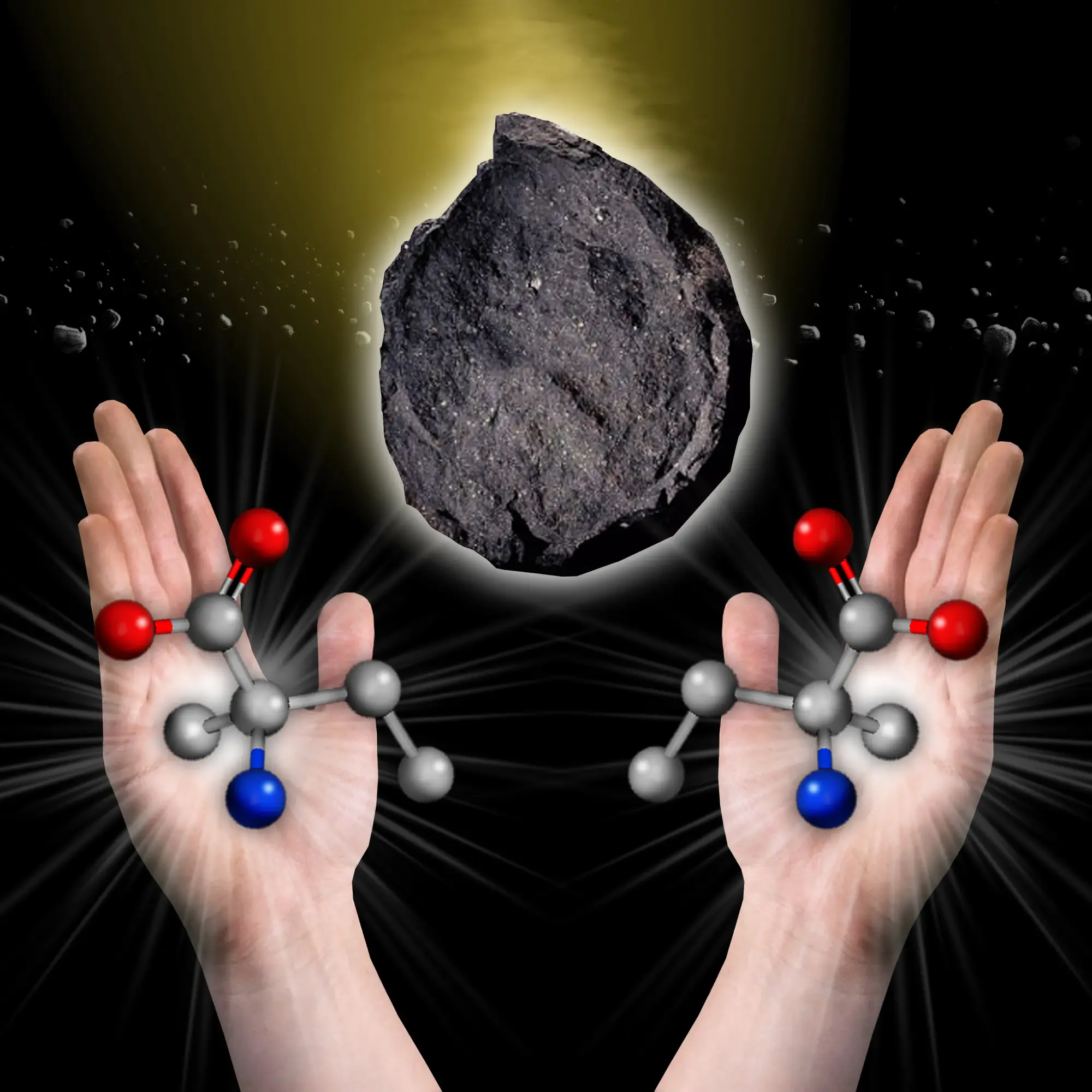 A diagram of left-handed and right-handed amino acid from a meteorite