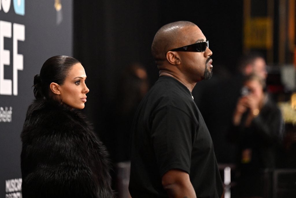 US rapper and producer Kanye West and Australian model Bianca Censori arrive for the 67th Annual Grammy Awards at the Crypto.com Arena in Los Angeles on February 2, 2025.