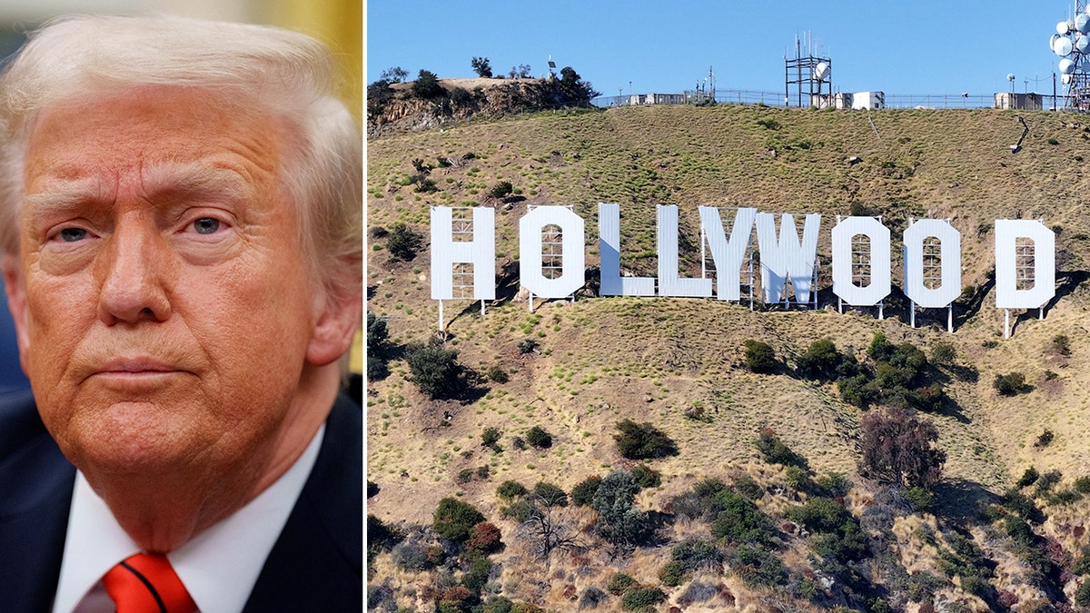 Donald Trump next to the Hollywood sign