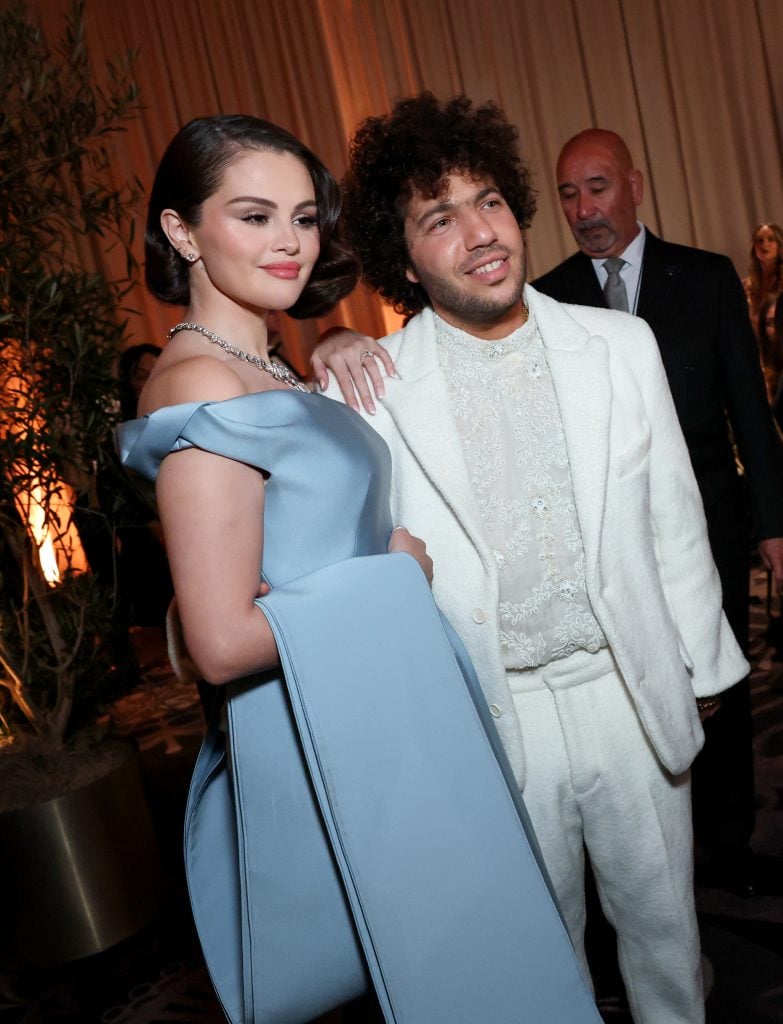 Selena Gomez and Benny Blanco attend the 82nd Annual Golden Globe Awards at The Beverly Hilton on January 05, 2025 in Beverly Hills, California. 