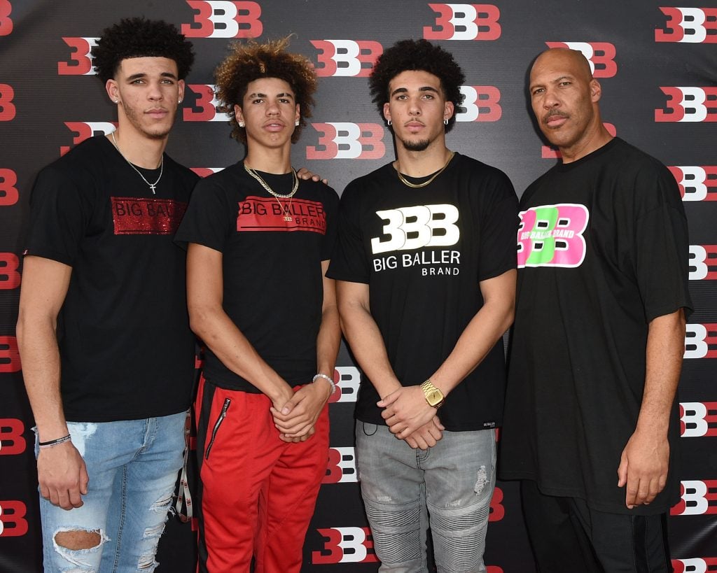 Lonzo Ball, LaMelo Ball, LiAngelo Ball and LaVar Ball attend Melo Ball's 16th Birthday on September 2, 2017 in Chino, California. 