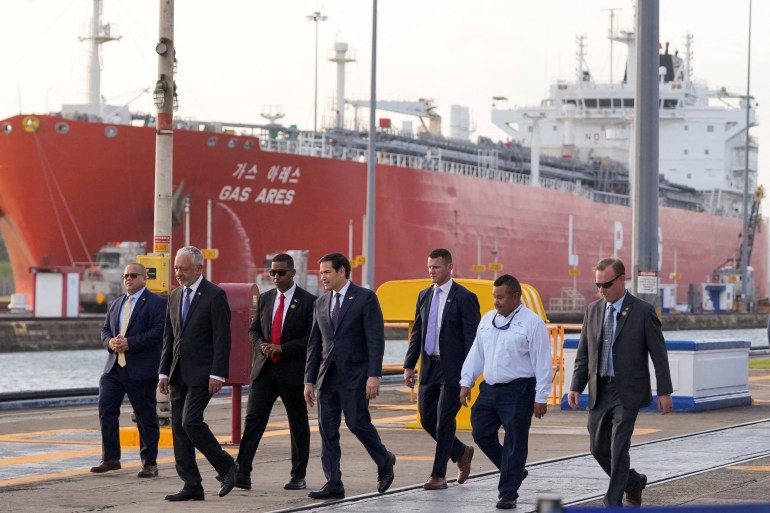 U.S. Secretary of State Marco Rubio tours the Miraflores locks at the Panama Canal in Panama City, Feb. 2, 2025. Mark Schiefelbein/Pool via REUTERS