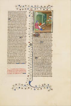 An illuminated manuscript by the Boucicaut Master, in which he depicts a Jewish woman eating her children during the siege of Jerusalem in the year 70.