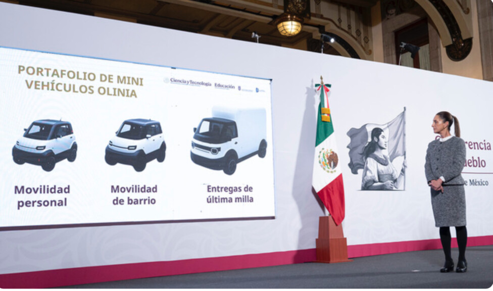 In January, President Claudia Sheinbaum announced the state production of the Olinia electric car, designed for short trips. However, the project faces significant technological, economic, and commercial challenges. Credit: Government of Mexico