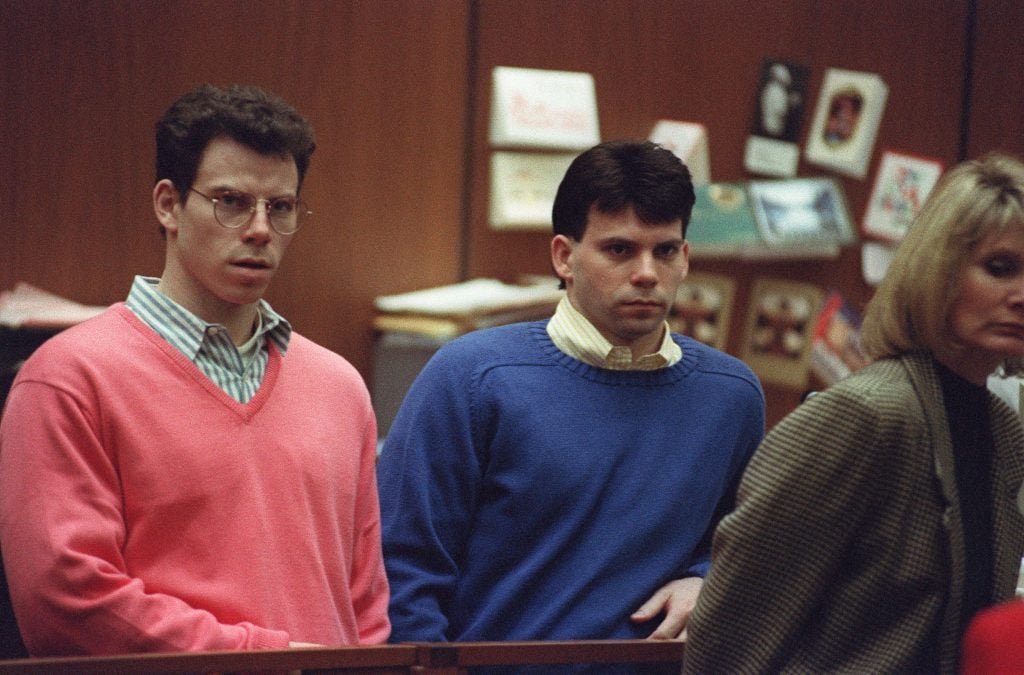 Erik Menendez and his brother Lyle listen during a pre-trial hearing, on December 29, 1992 in Los Angeles after the two pleaded innocent in the August 1989 shotgun deaths of their wealthy parents, Jose and Mary Louise Menendez of Beverly Hills, Calif. 