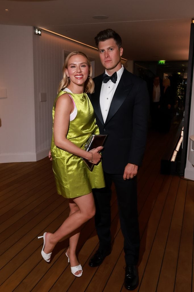 Scarlett Johansson and Colin Jost attends the Cannes Film Festival Air Mail /Warner Brothers Discovery Party at Hotel du Cap-Eden-Roc on May 23, 2023 in Cap d'Antibes, France. 