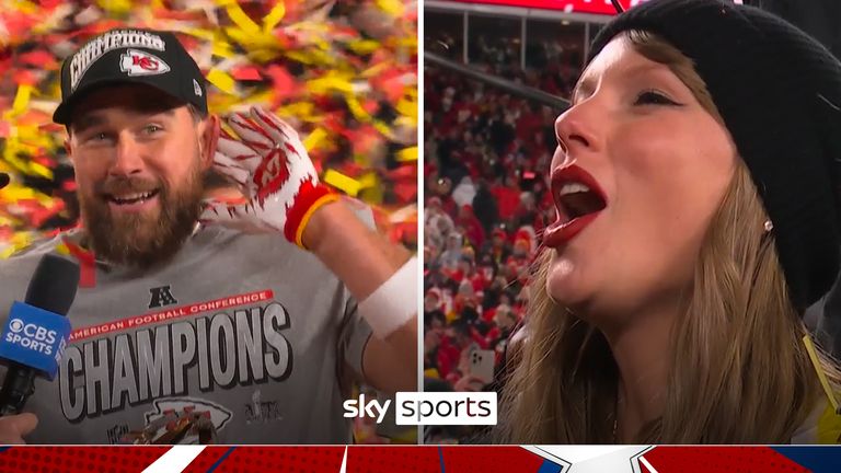 Travis Kelce leads Chiefs sing-along as Taylor Swift watches on!  