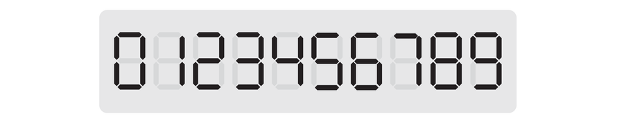 Graphic shows a calculator screen displaying all of the vertical and horizontal lines that make up the digits from zero to nine in order.