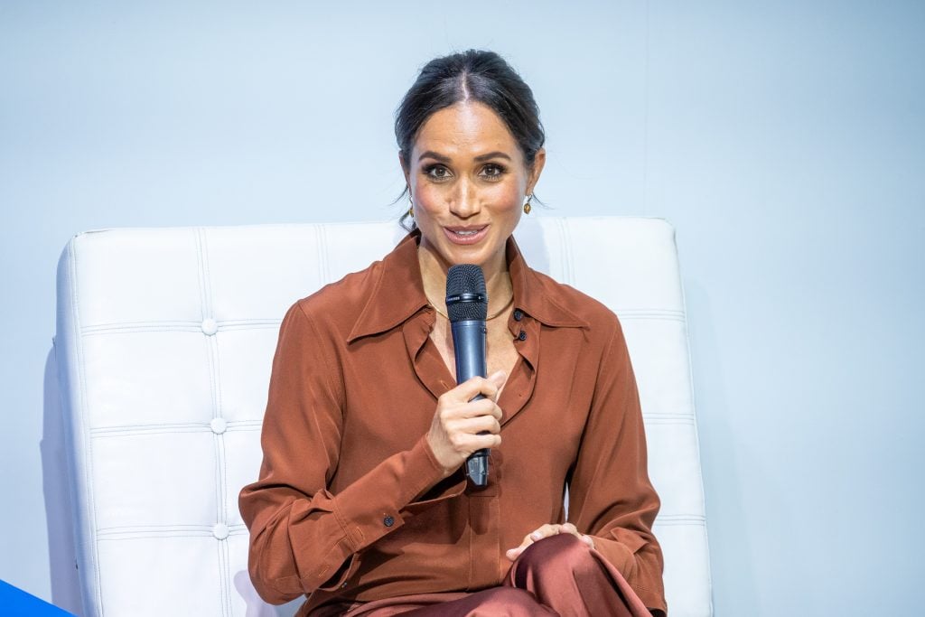 Meghan, Duchess of Sussex, speaks onstage at EAN University on August 15, 2024 in Bogota, Colombia.