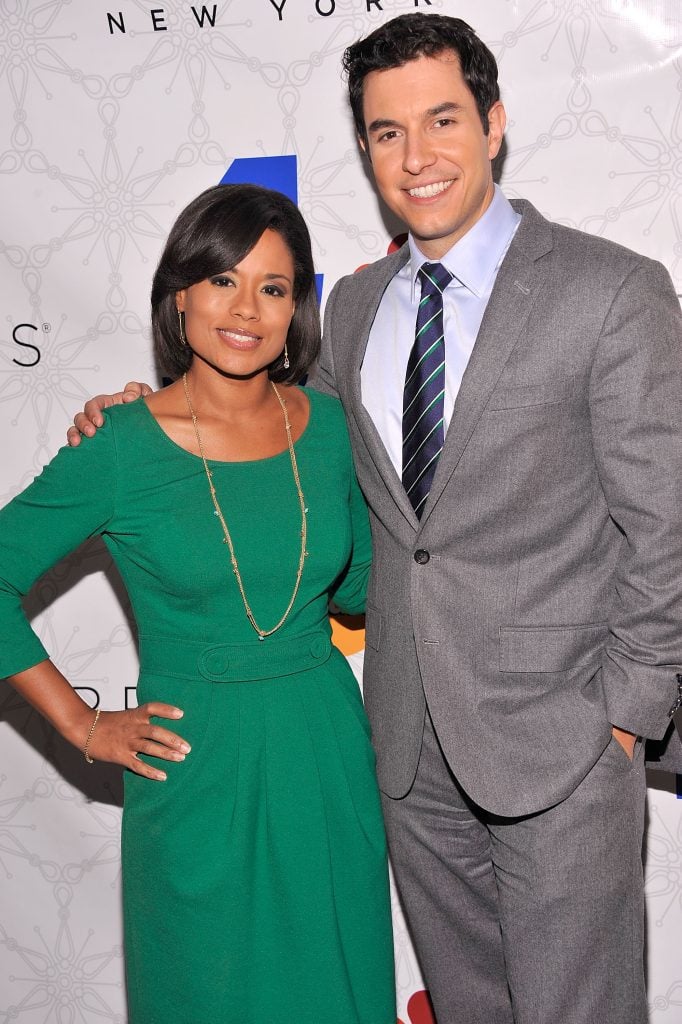 WNBC 4 New York 5 P.M. anchors Shiba Russell (L) and Tom Llamas attend Rockefeller Center Christmas Tree Lighting Party at Rock Center Cafe on November 30, 2011 in New York City. 