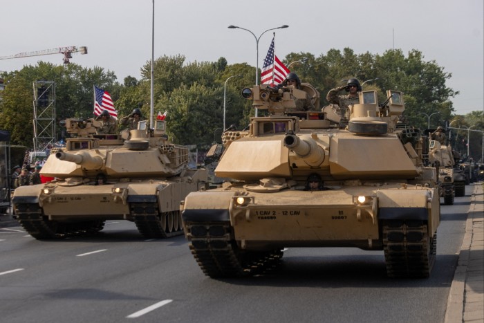 US Army Abrams tanks take part in a military parade in Warsaw, Poland in August 2024