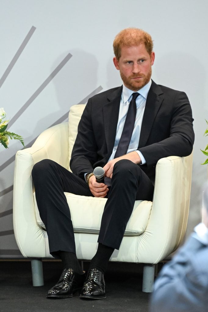 Prince Harry, Duke of Sussex speaks onstage at The Archewell Foundation Parentsâ Summit: Mental Wellness in the Digital Age during Project Healthy Minds' World Mental Health Day Festival 2023 at Hudson Yards on October 10, 2023 in New York City.