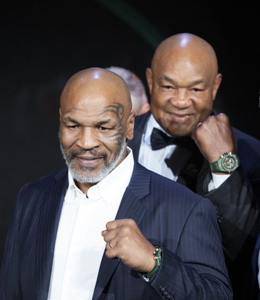  Mike Tyson and George Forman, attend the Hublot x WBC 