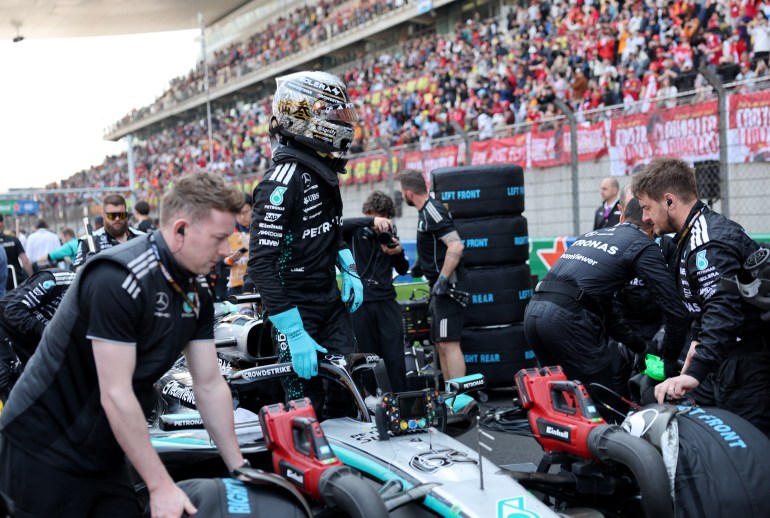 Formula One F1 - Chinese Grand Prix - Shanghai International Circuit, Shanghai, China - March 22, 2025 Mercedes' George Russell before the sprint REUTERS/Tyrone Siu