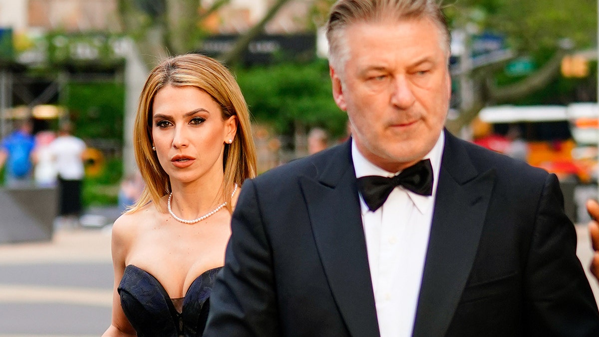 Alec Baldwin wears a tuxedo with wife Hilaria Baldwin