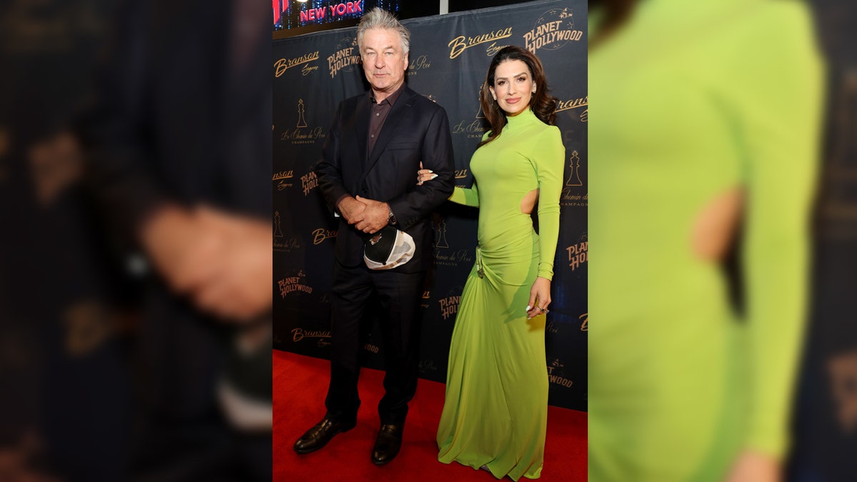 Hilaria Baldwin rocks green dress on red carpet with Alec Baldwin.