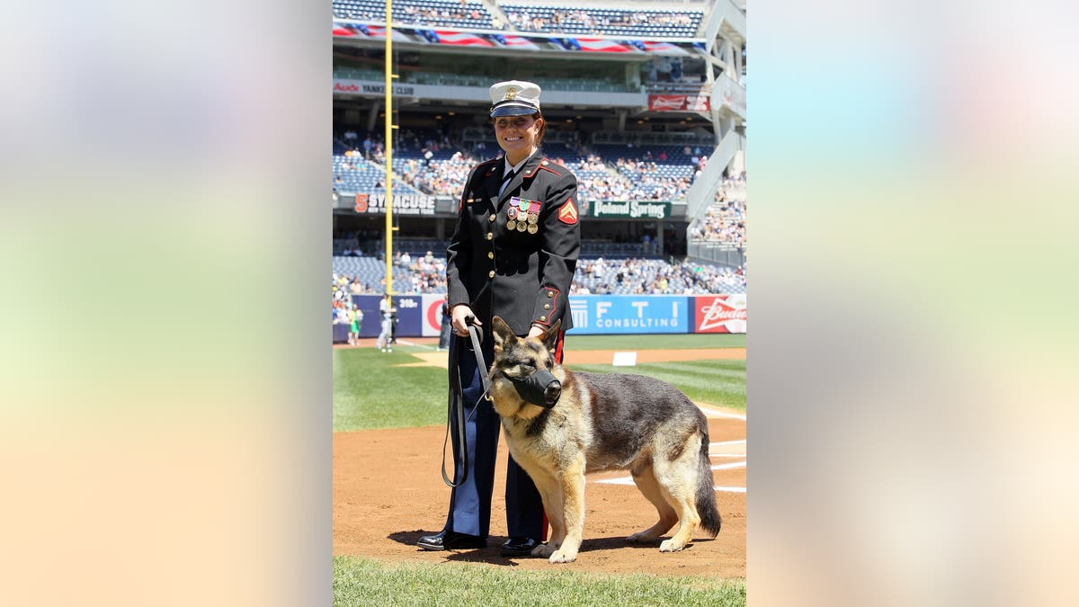 Former Marine Cpl. and Purple Heart recipient Megan Leavey and combat dog Sgt. Rex